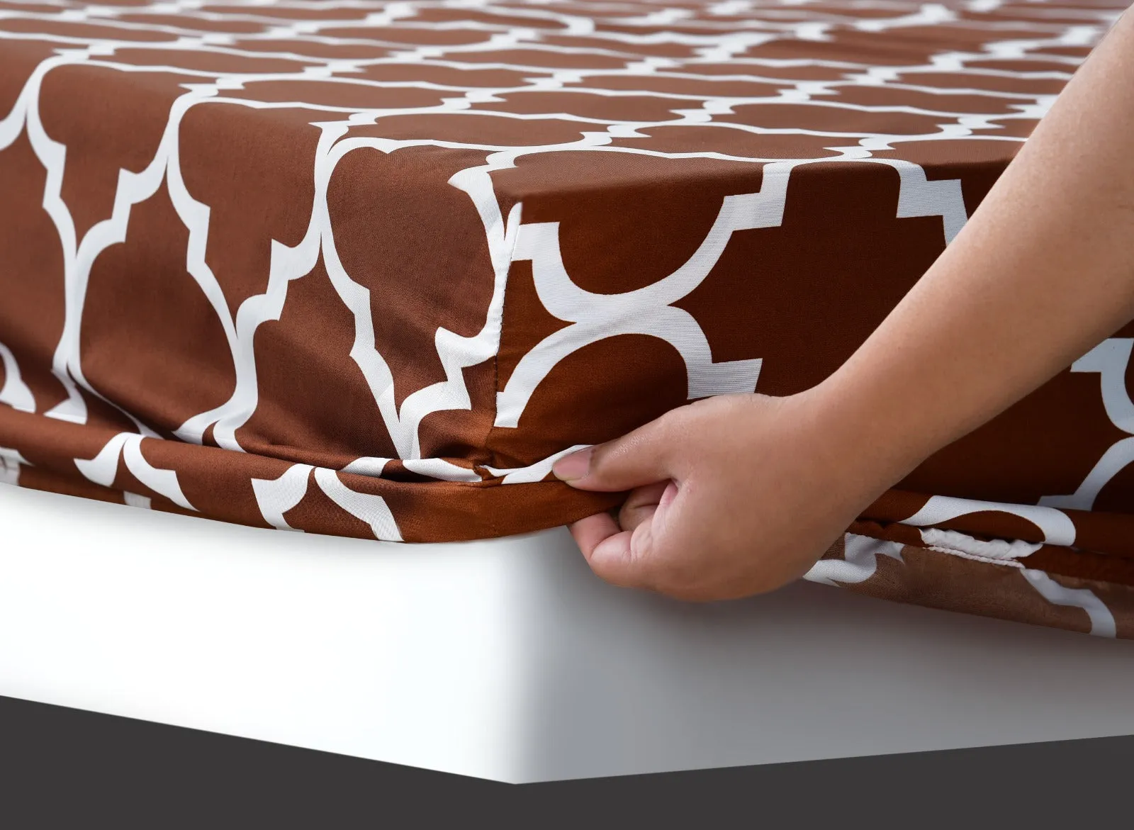 Fitted Bed Sheet-Brown Geometric