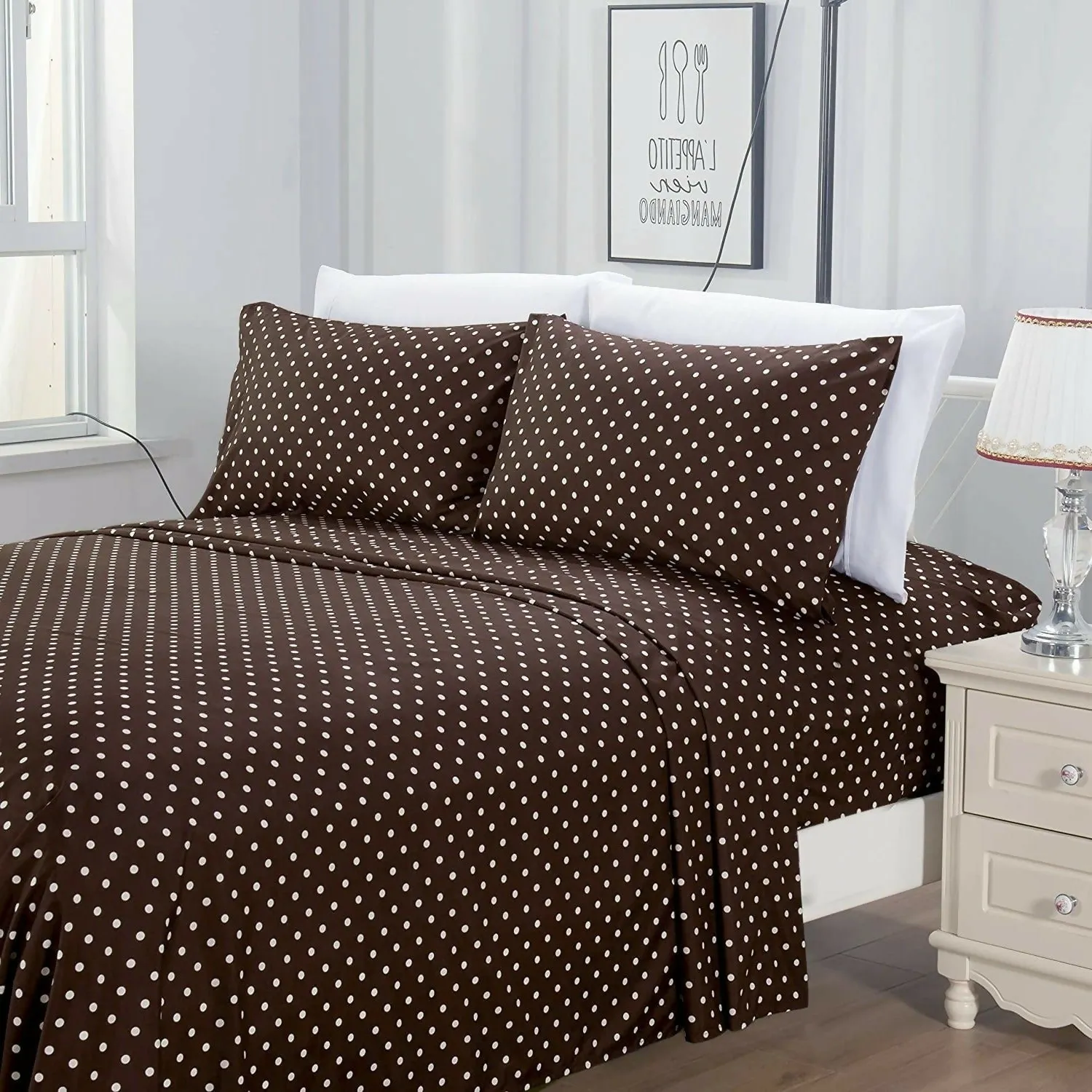 Fitted Bed Sheet-Brown Polka