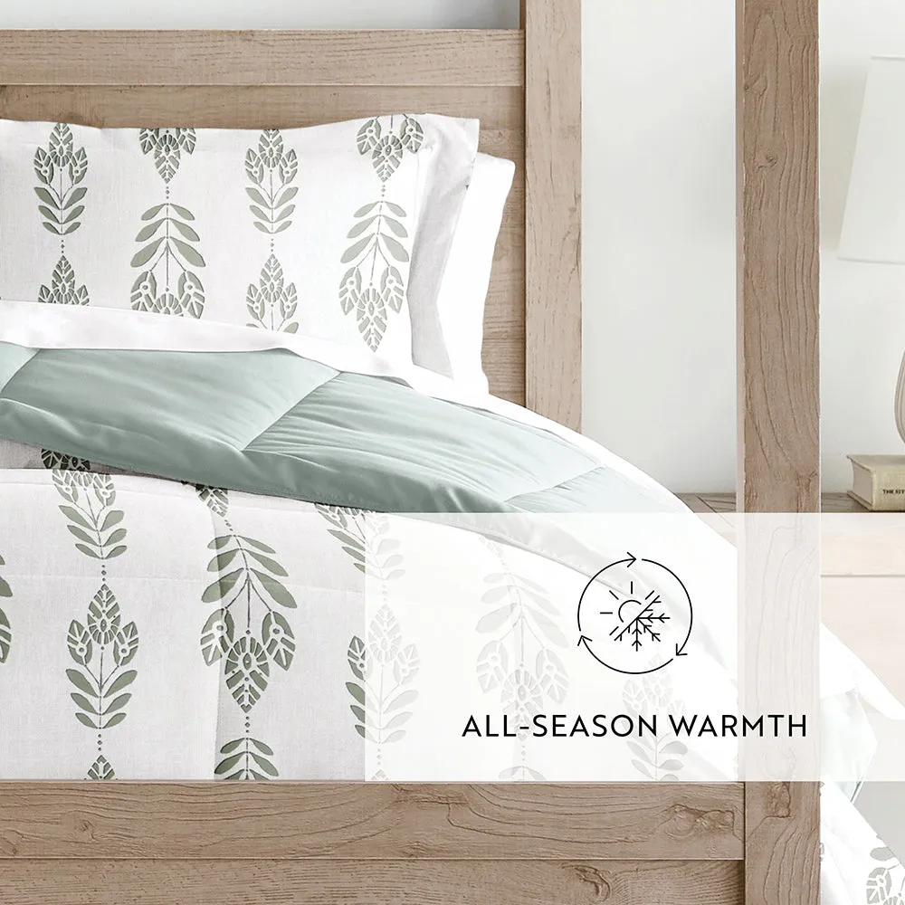 Folk Leaves Reversible Down-Alternative Comforter Set