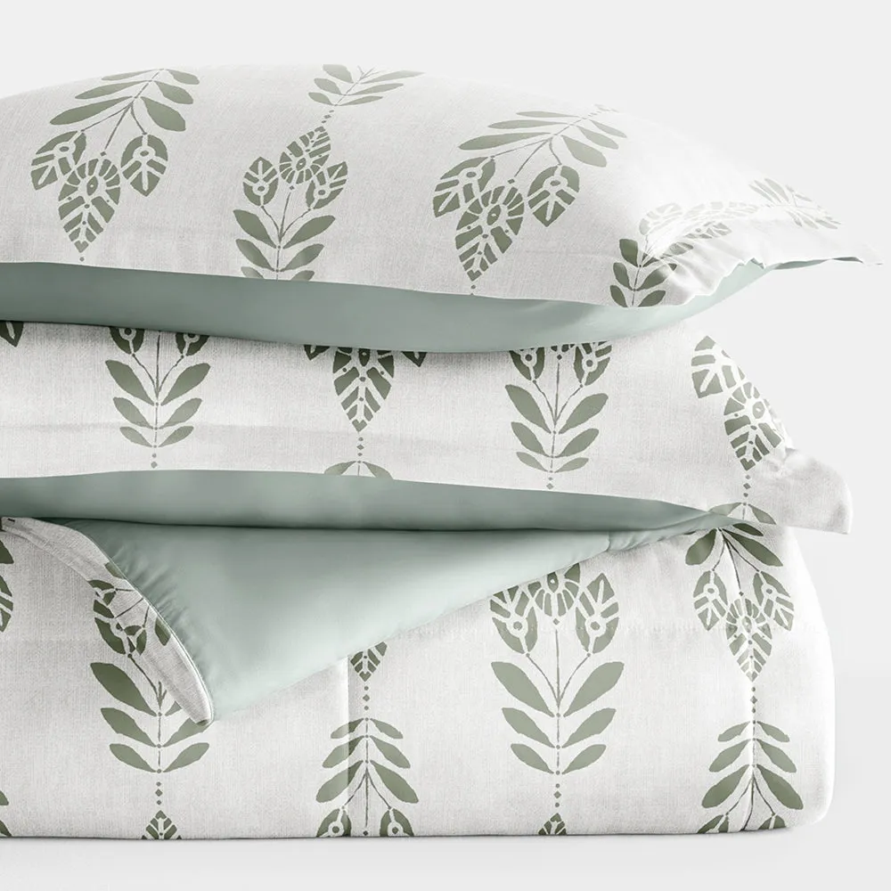 Folk Leaves Reversible Down-Alternative Comforter Set