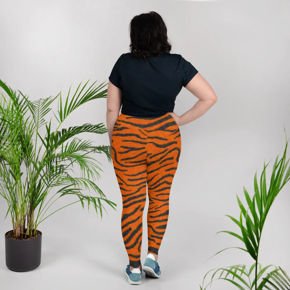 Fuzzy Tiger Stripe Print Plus Size Leggings