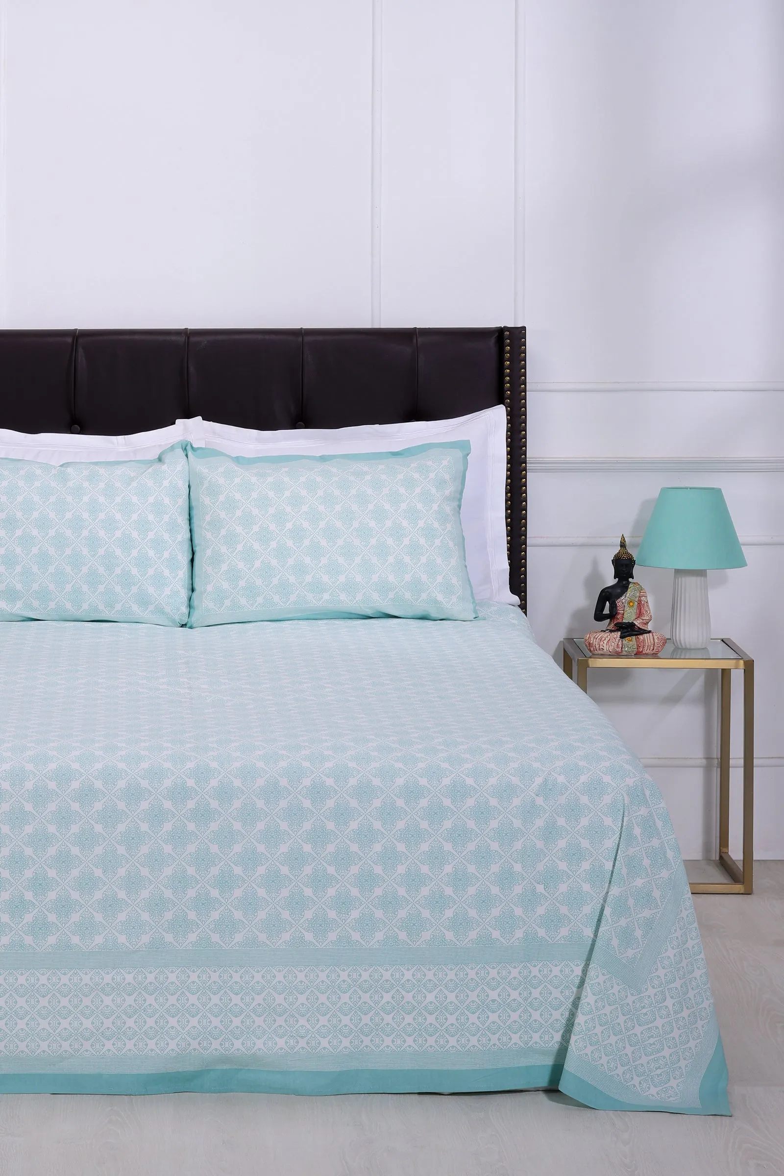 Gayatri Infinity Flower Sea Green Cotton Bedsheet