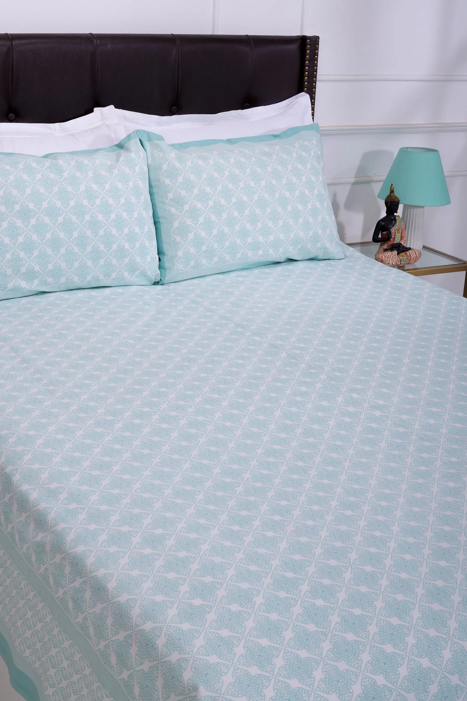 Gayatri Infinity Flower Sea Green Cotton Bedsheet