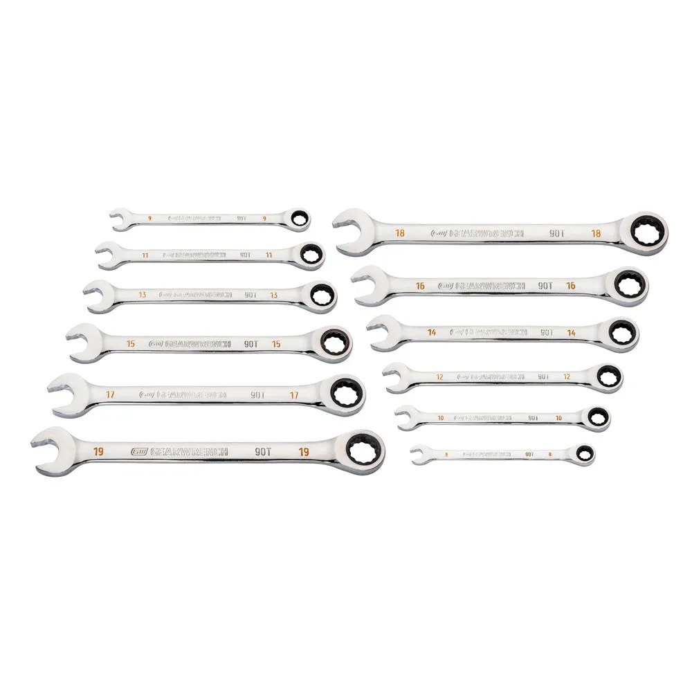 GearWrench 86927 12 Pc. 90-Tooth 12 Point Metric Combination Ratcheting Wrench Set