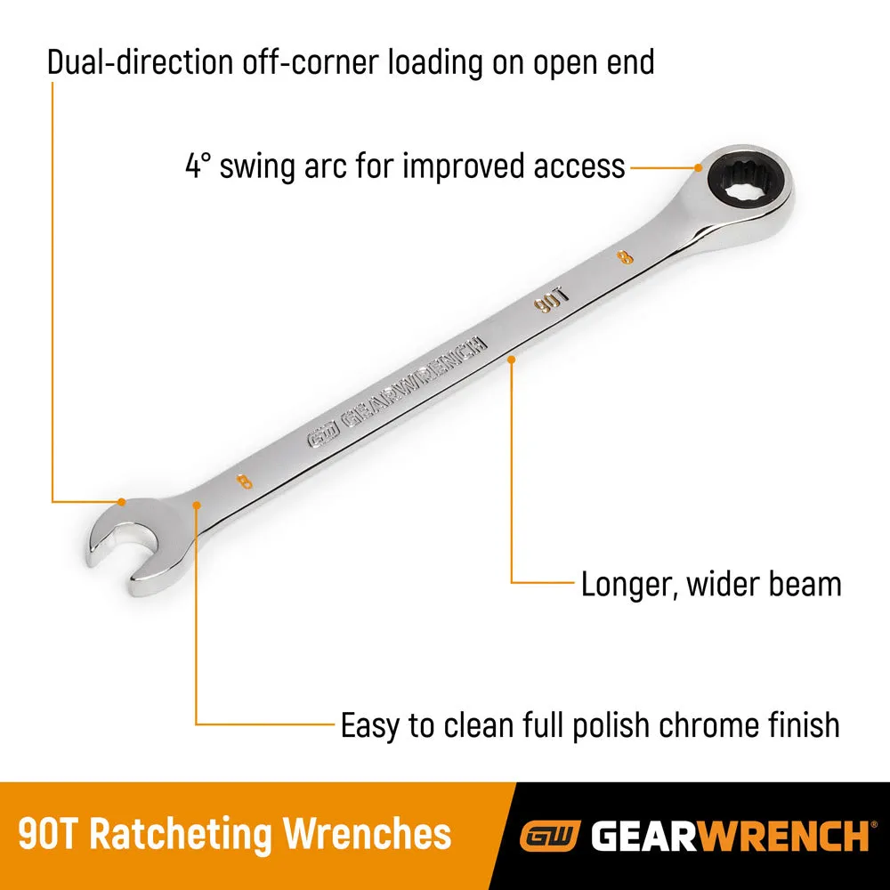 GearWrench 86927 12 Pc. 90-Tooth 12 Point Metric Combination Ratcheting Wrench Set