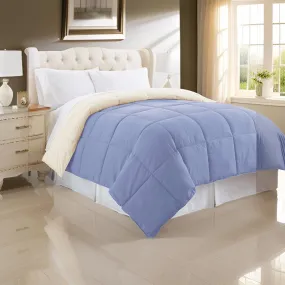 Genoa Twin Size Box Quilted Reversible Comforter By Casagear Home, Blue and Cream