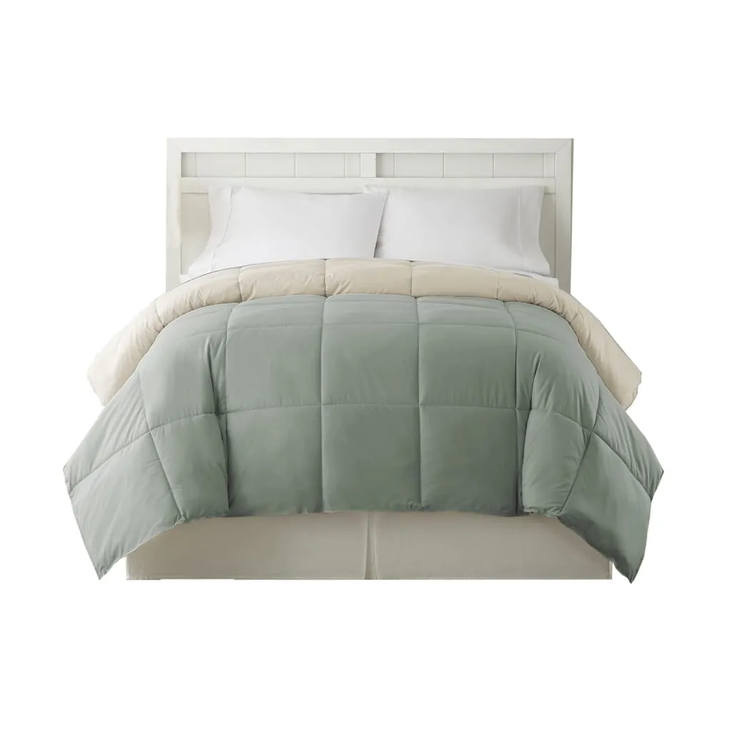 Genoa Twin Size Box Quilted Reversible Comforter By Casagear Home, Gray and Beige