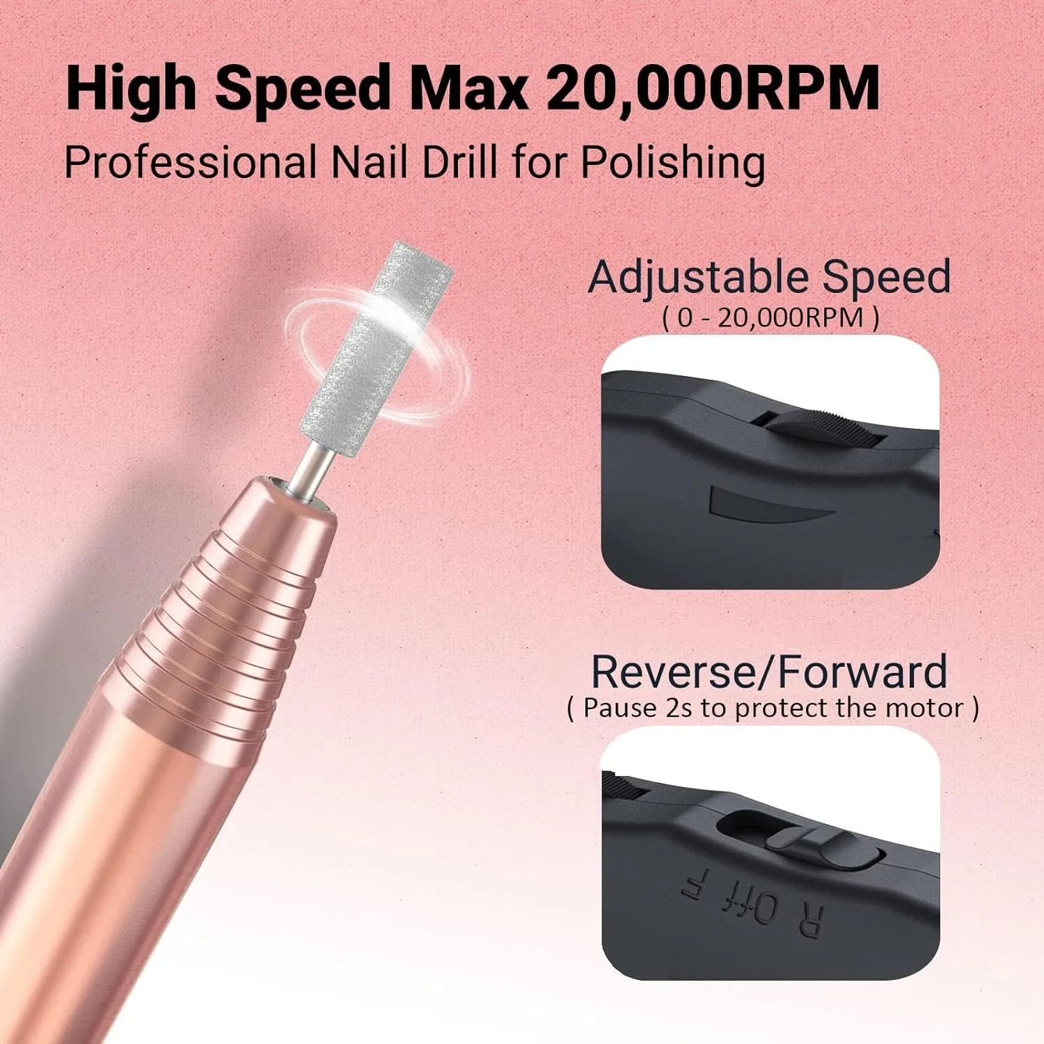 Gold Portable PC120I Electric Nail Drill Set for Acrylic & Gel Nails - Complete Manicure Tool