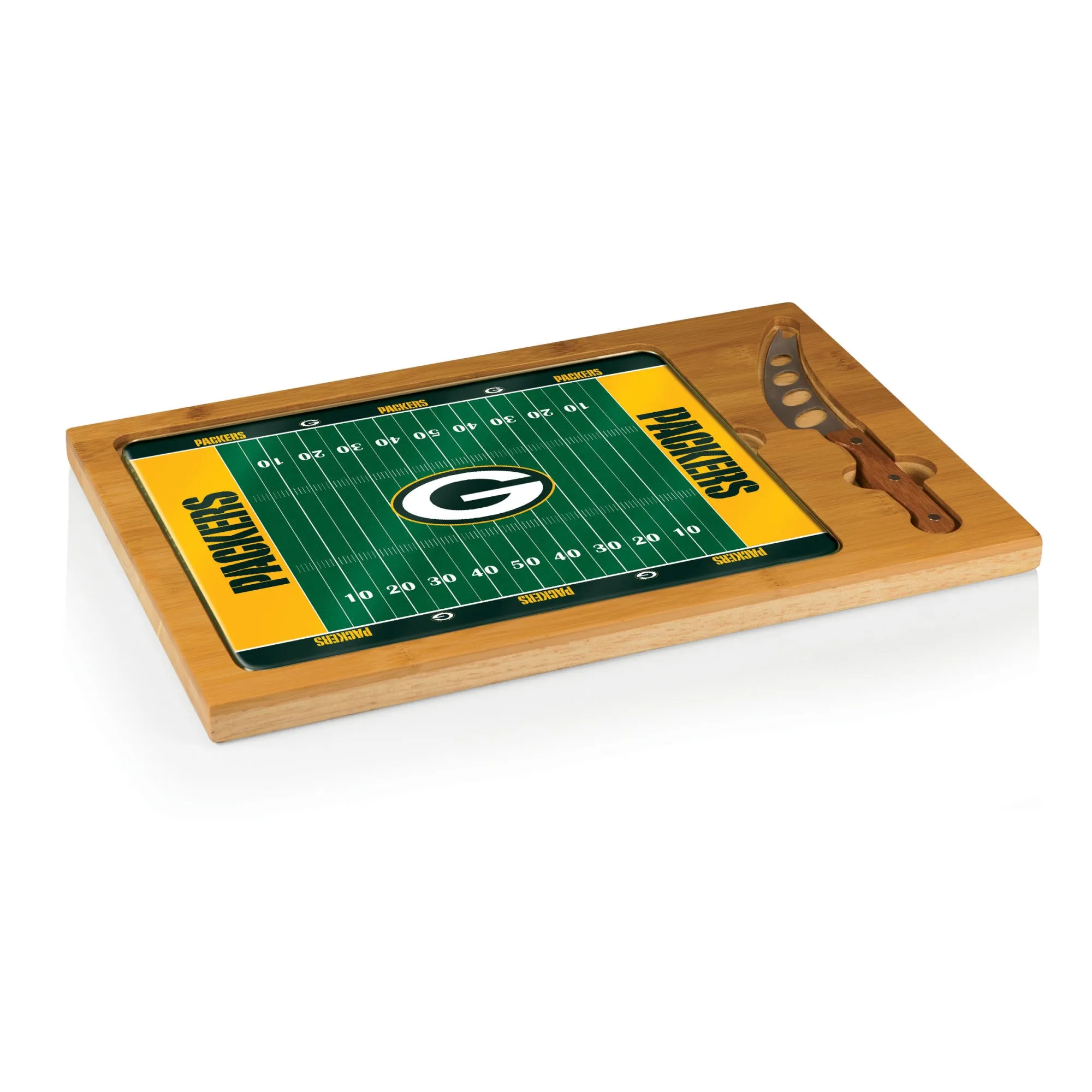 Green Bay Packers Football Field - Icon Glass Top Cutting Board & Knife Set