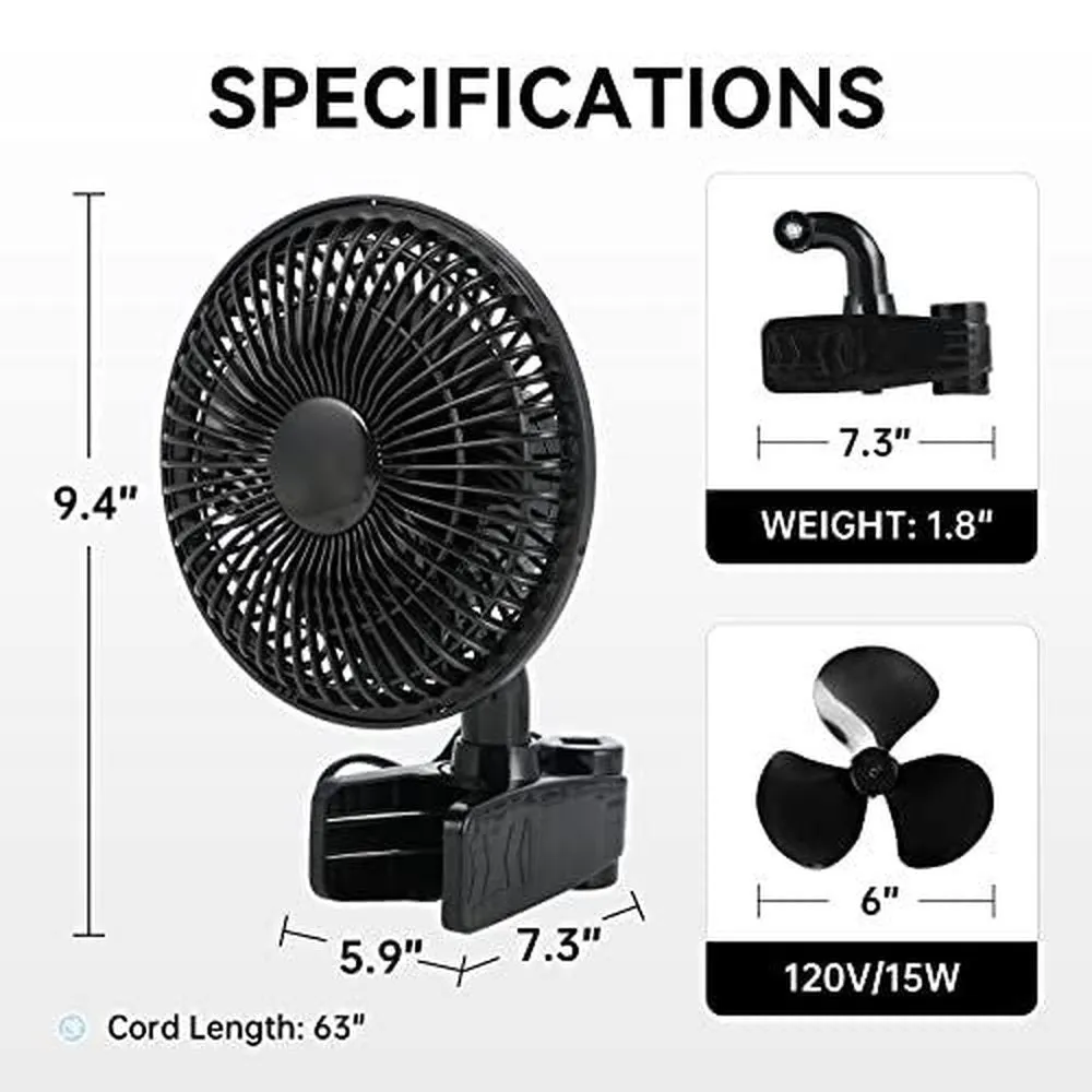 Grow Tent Poles Clip Fan Monkey Fan 6inch black