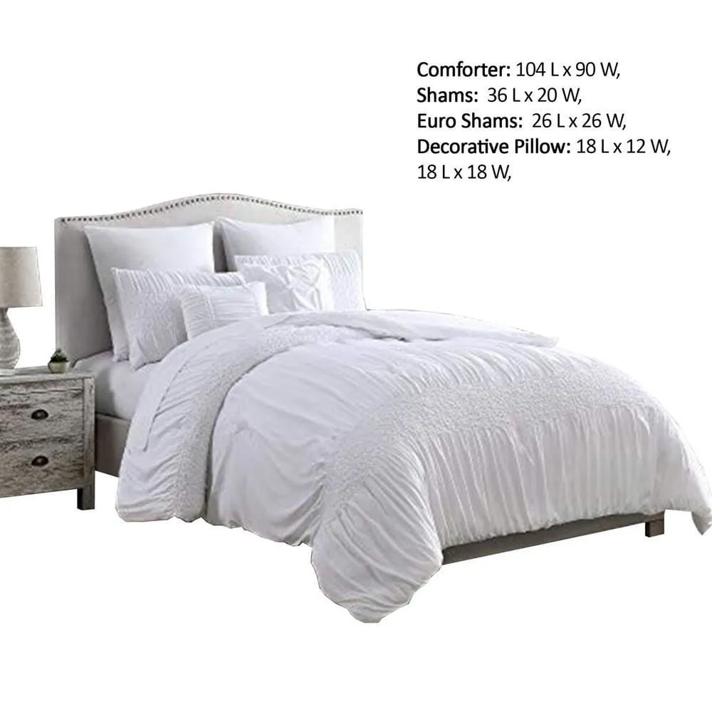 Hamburg 7 Piece King Size Comforter Set with Textured Details , White By Casagear  Home