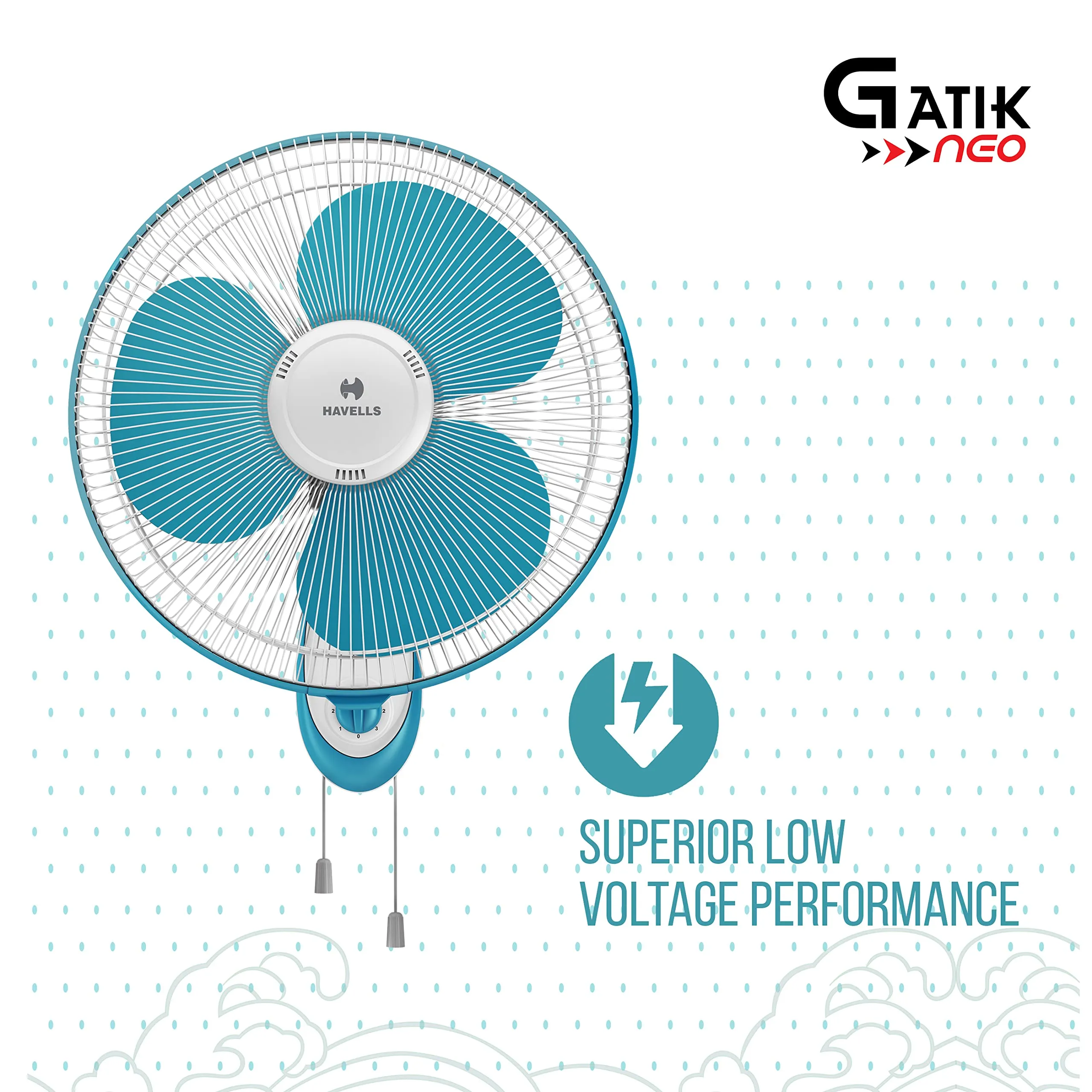 Havells Gatik Neo 400mm Wall Fan (White Blue)