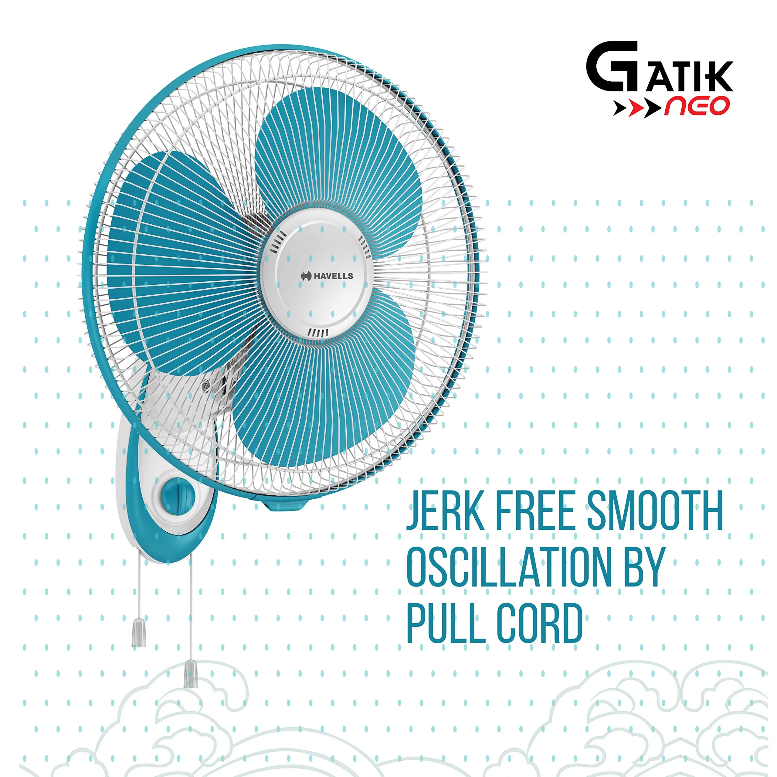 Havells Gatik Neo 400mm Wall Fan (White Blue)