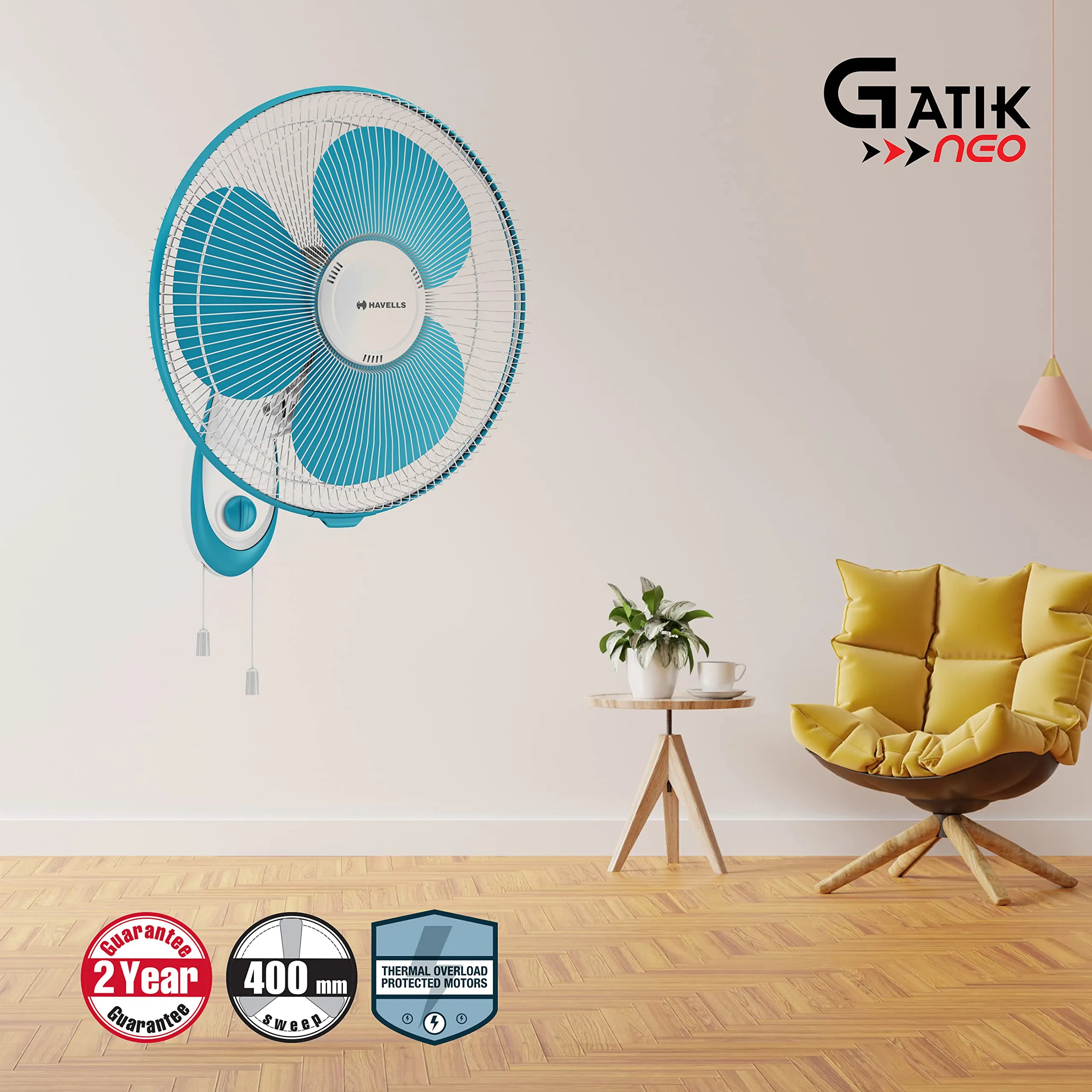 Havells Gatik Neo 400mm Wall Fan (White Blue)