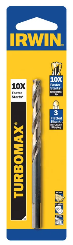 Irwin Turbomax 1/2 in. X 6 in. L High Speed Steel Drill Bit Straight Shank 1 pc