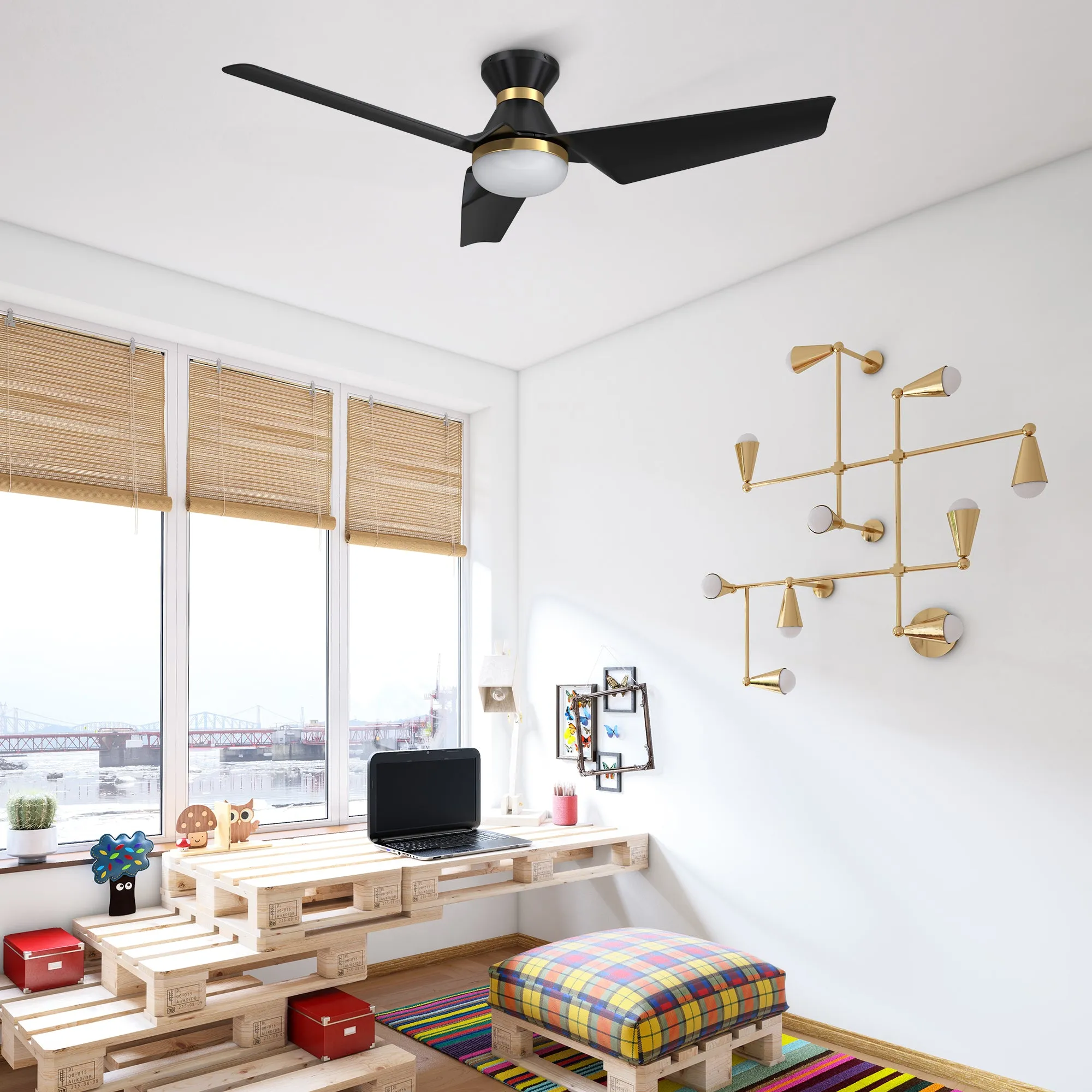 Jett Low Profile Smart Ceiling Fan with LED Light and remote 52 inch