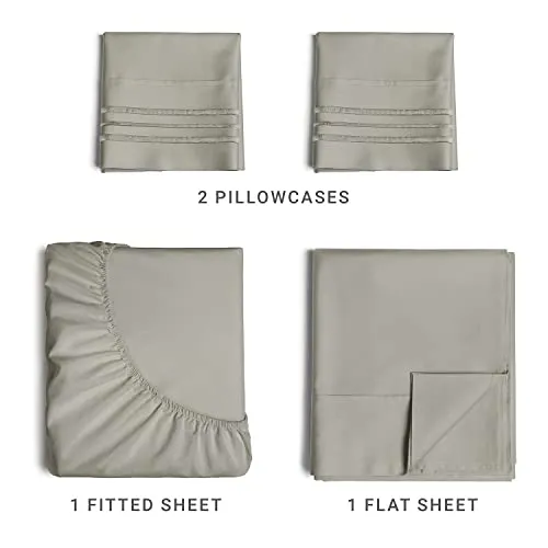 King Size 4 Piece Sheet Set - Comfy Breathable & Cooling Sheets - Hotel Luxury Bed Sheets for Women & Men - Deep Pockets, Easy-Fit, Soft & Wrinkle Free Sheets - Light Grey Oeko-Tex Bed Sheet Set