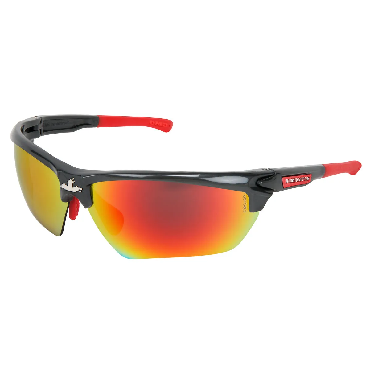 MCR Safety Dominator DM3 Safety Glasses - Gray/Red Frame - Red Mirror Lens - DM131R