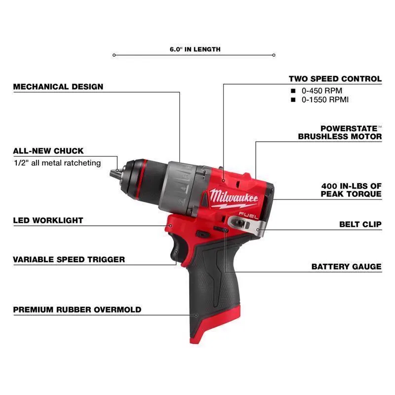 Milwaukee M12 FUEL 1/2 in. Brushless Cordless Drill/Driver Tool Only