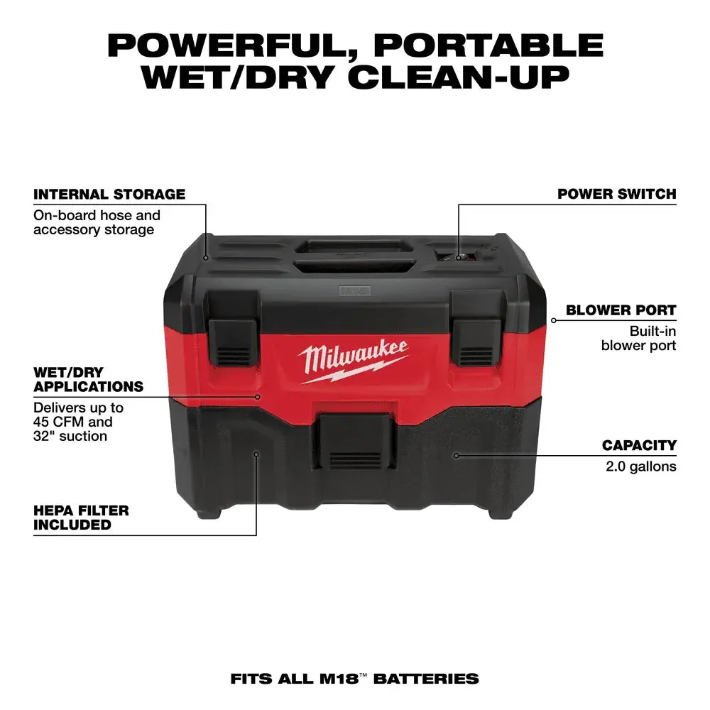 Milwaukee M18 2-Gallon Wet/Dry Vacuum