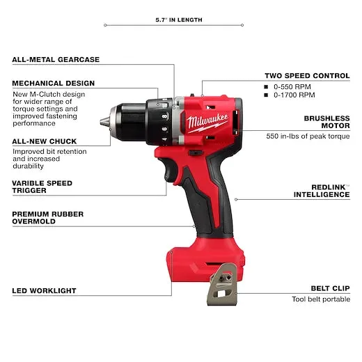 Milwaukee M18™ Compact Brushless 1/2" Drill/ Driver (18 Volt)