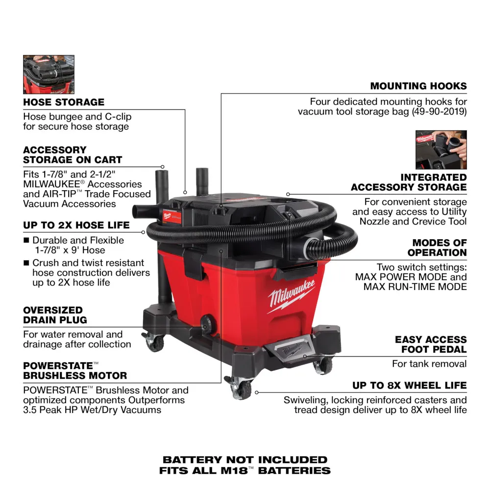 Milwaukee M18 Fuel 6 Gallon Wet/Dry Vacuum