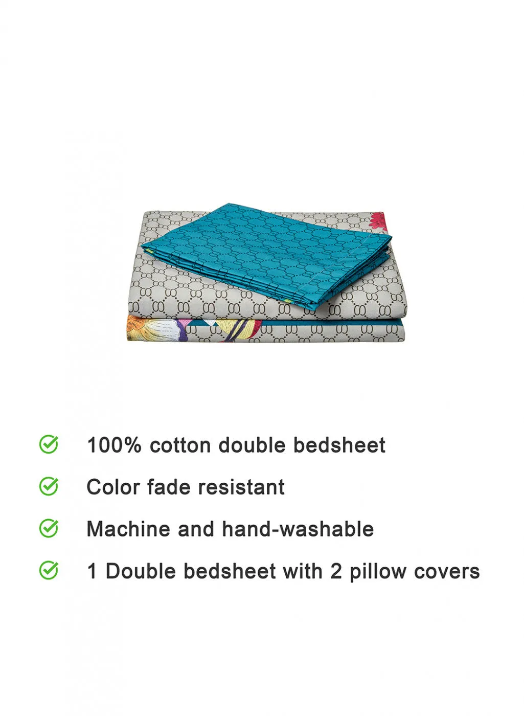 Multicolor 128 TC Bedsheet with 2 Pillow Covers (Romance)