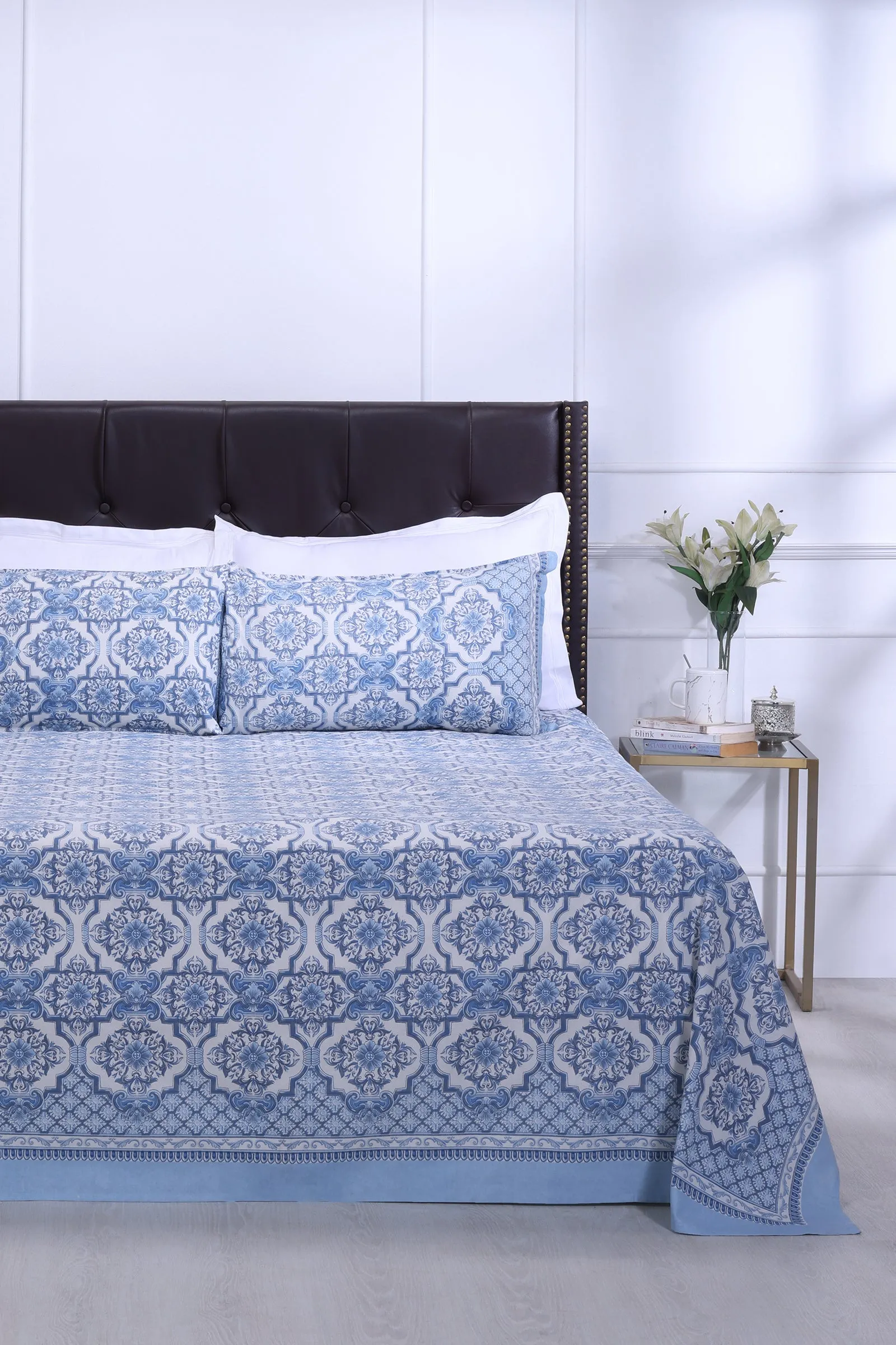 Nandini Blue Cotton Bedsheet