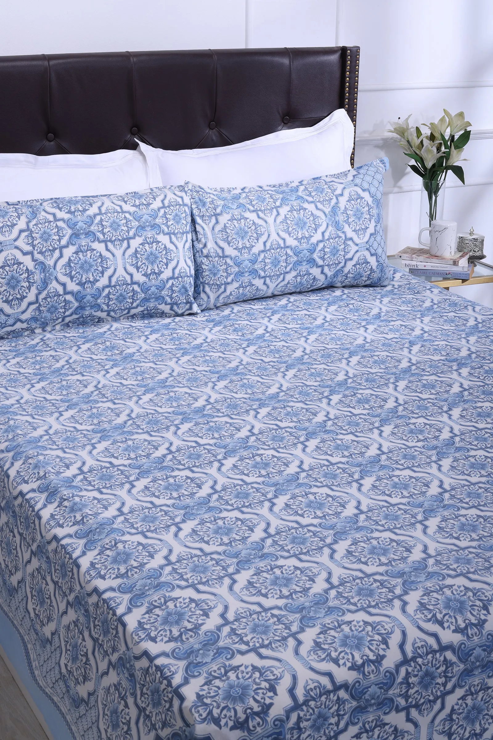 Nandini Blue Cotton Bedsheet