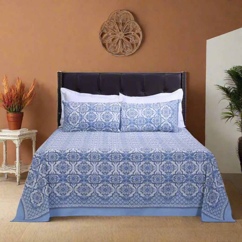 Nandini Blue Cotton Bedsheet