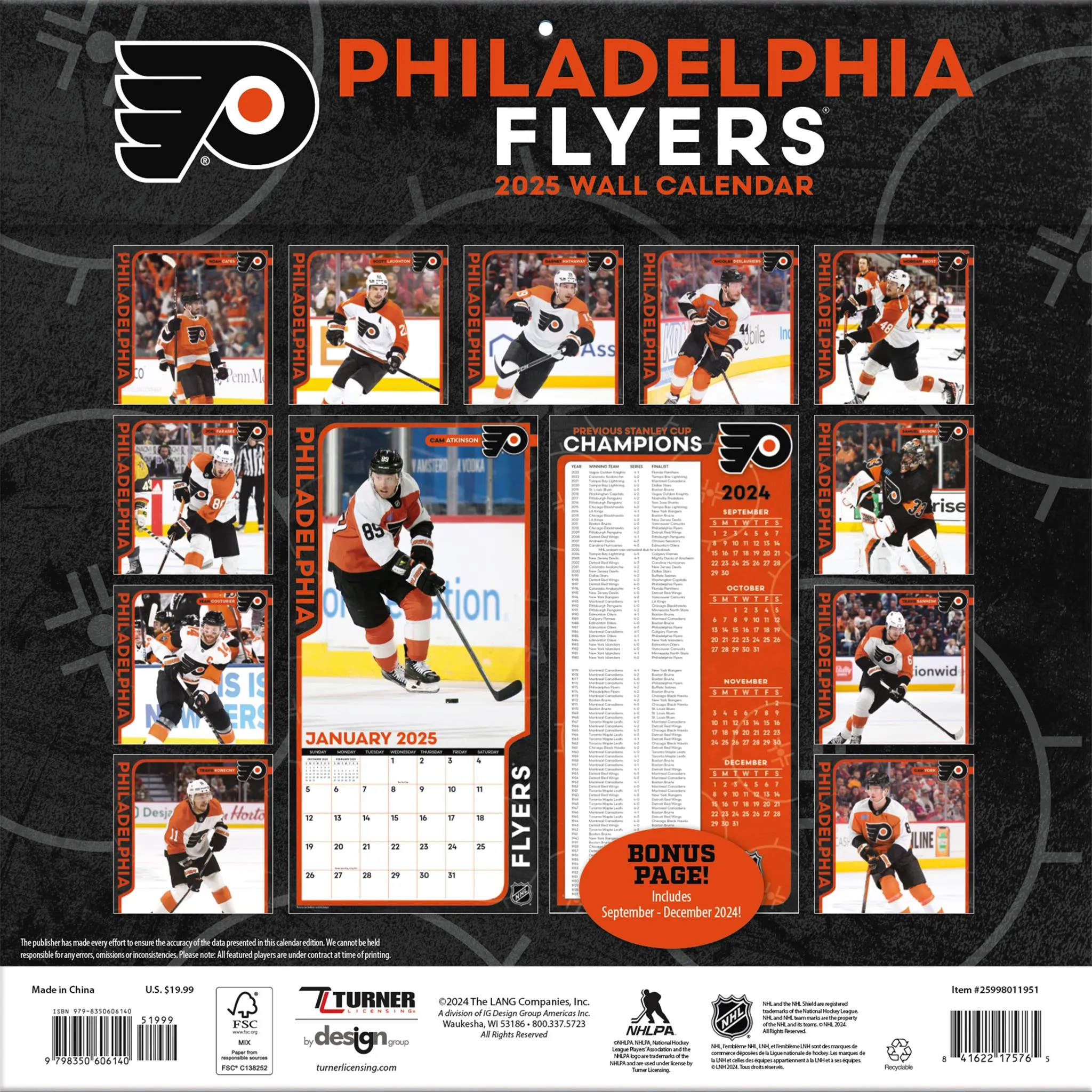 NHL Philadelphia Flyers Wall 2025 Calendar