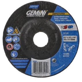 Norton 4-1/2 x 1/8 x 7/8 In. Gemini Grinding and Cutting Whl 24 T BDA3 T27 25 Count