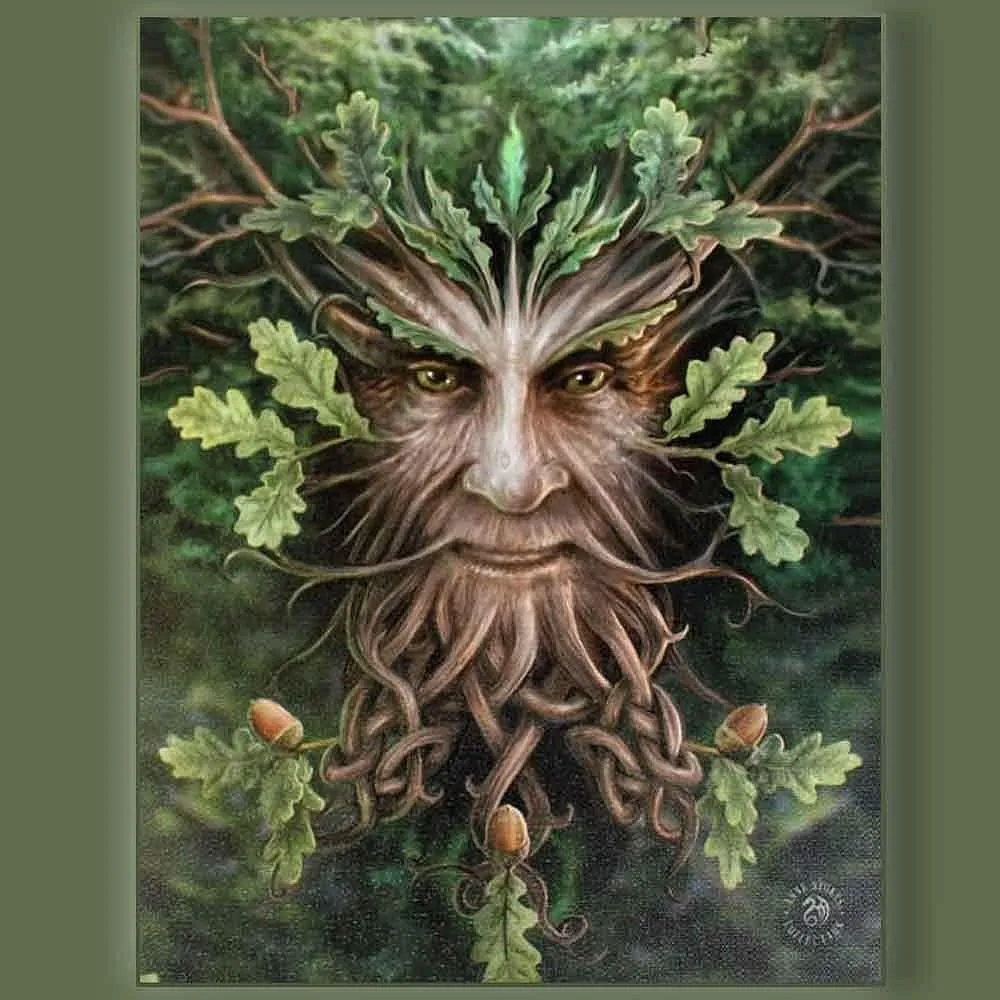 Oak King Green Man Design Canvas Wall Plaque by Anne Stokes