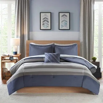 Open Box - Eddie Twin Extra Long 6pc Complete Bed Set, Including Sheets Blue/Gray