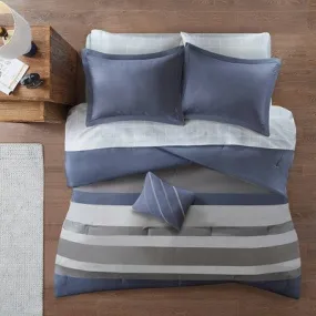 Open Box - Eddie Twin Extra Long 6pc Complete Bed Set, Including Sheets Blue/Gray