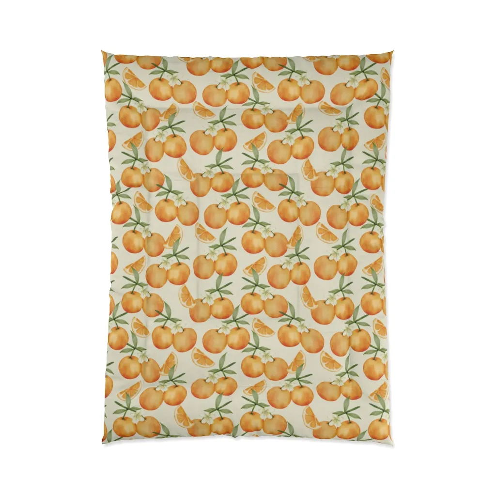 Oranges Bed Comforter, Fruit King Queen Twin Single Full Size Cool Luxury Quilted Blanket Bedding Decor Bedroom