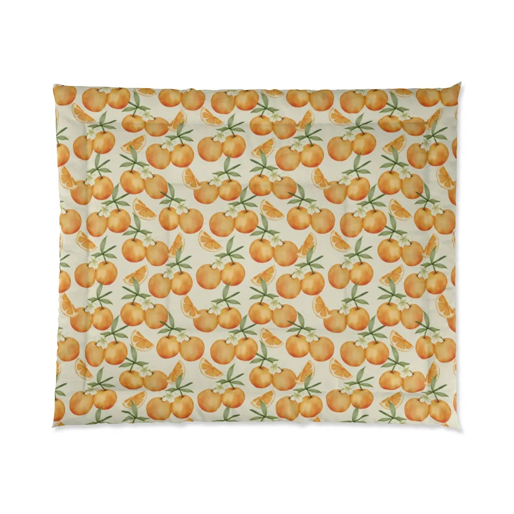 Oranges Bed Comforter, Fruit King Queen Twin Single Full Size Cool Luxury Quilted Blanket Bedding Decor Bedroom