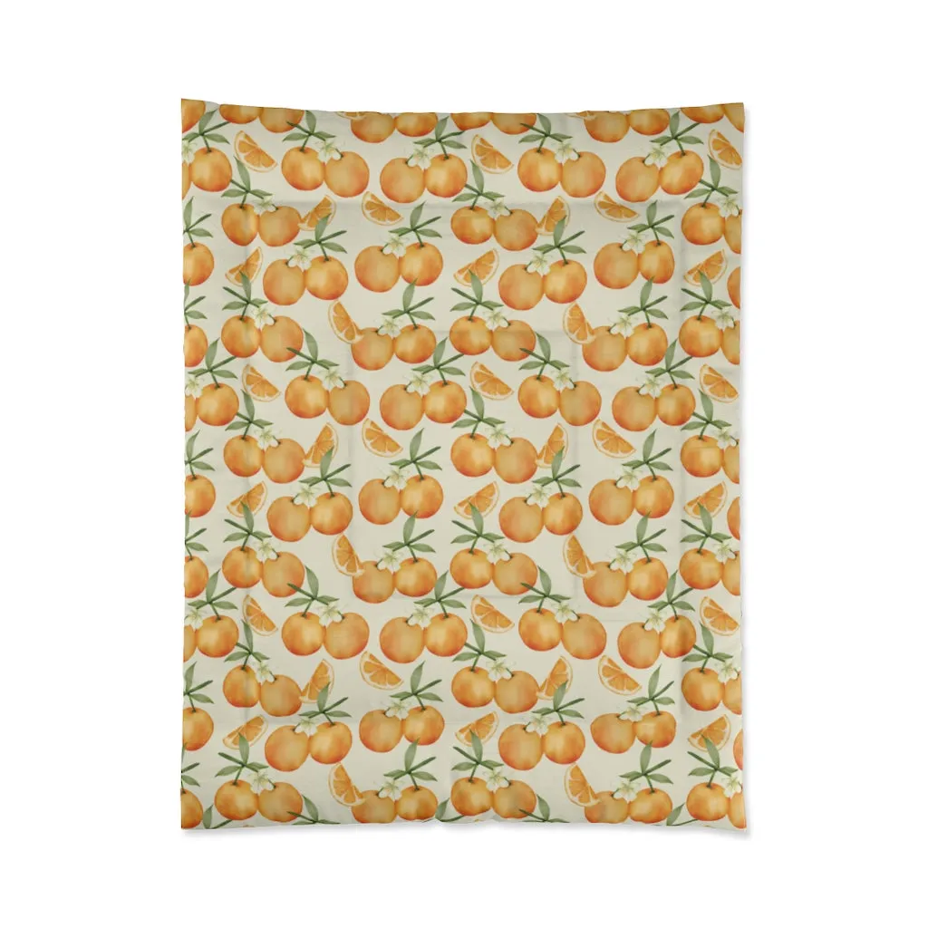 Oranges Bed Comforter, Fruit King Queen Twin Single Full Size Cool Luxury Quilted Blanket Bedding Decor Bedroom