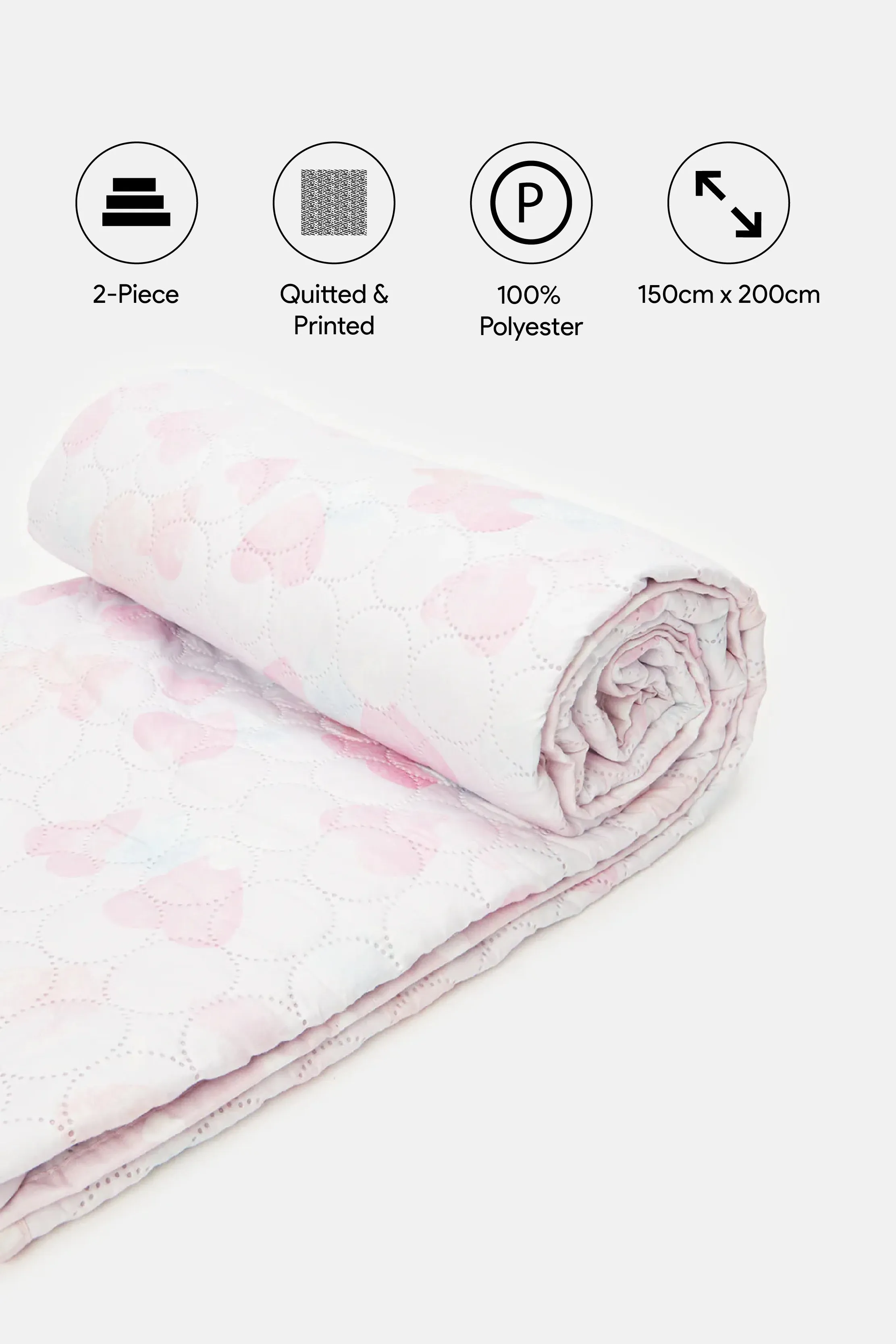 Pink Heart Kids Quilt Set 2 Piece(Single Size)