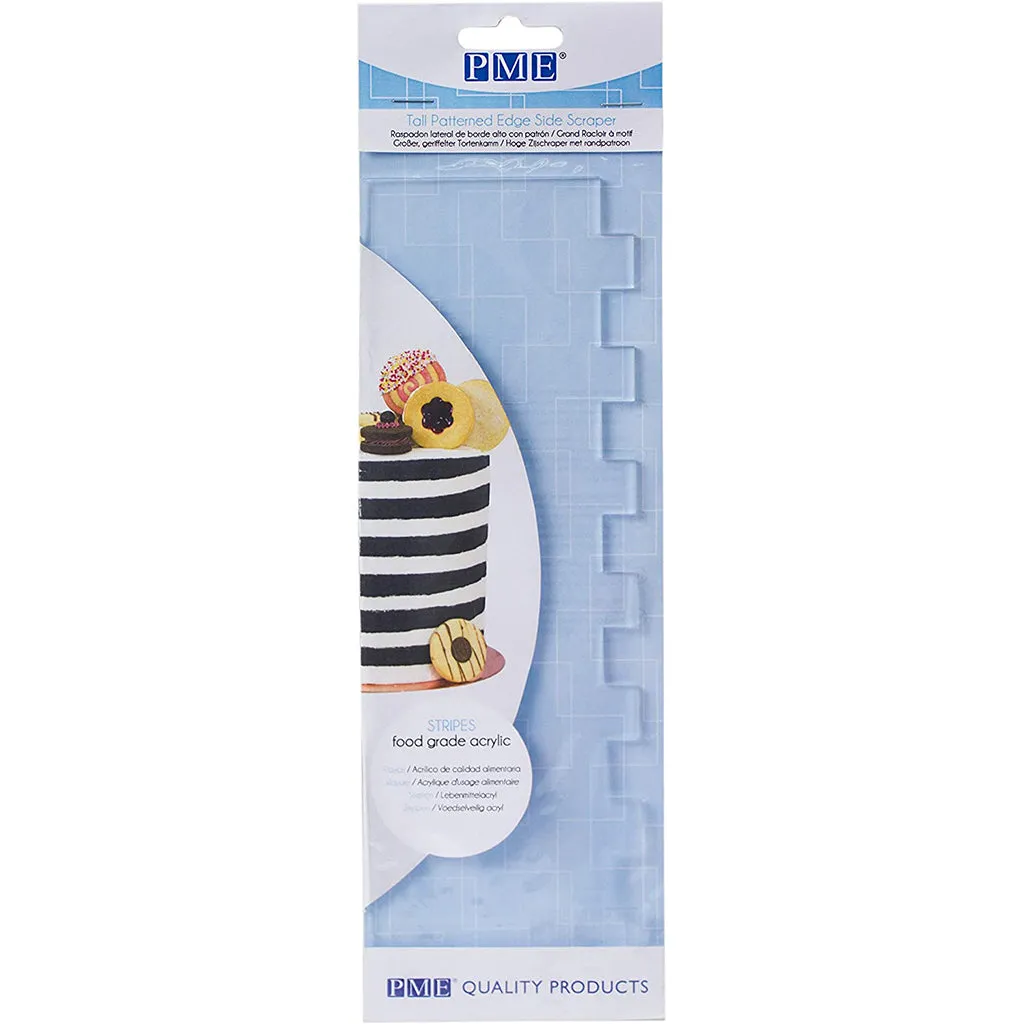 PME Stripes Tall Patterned Edge Side Scraper for Cake Decorating, 10" Transparent