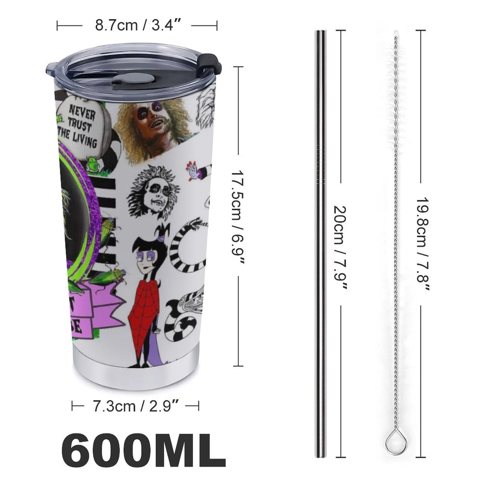 POD 20oz Travel Coffee Mug with Straw And Brush Customized Design 20oz Tumbler