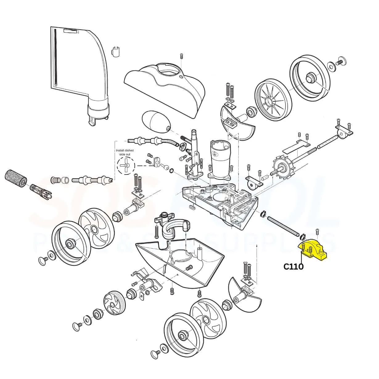 Polaris Turbine Cover with Elbow For Vac-Sweep 180 and 280 Cleaners | C110