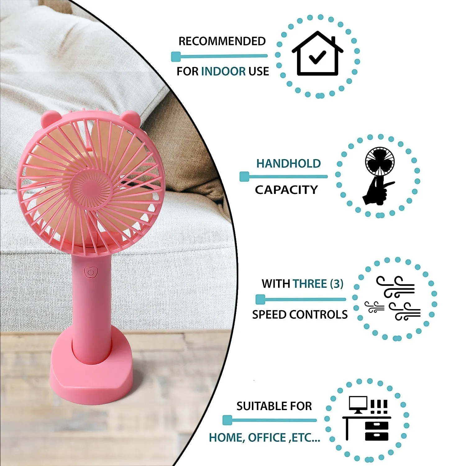 PORTABLE CLASSIC HAND FAN TABLE FAN 3 STEP SPEED SETTING FAN PERSONAL DESK FAN SUITABLE FOR OFFICE , SCHOOL & HOME USE (battery not included)