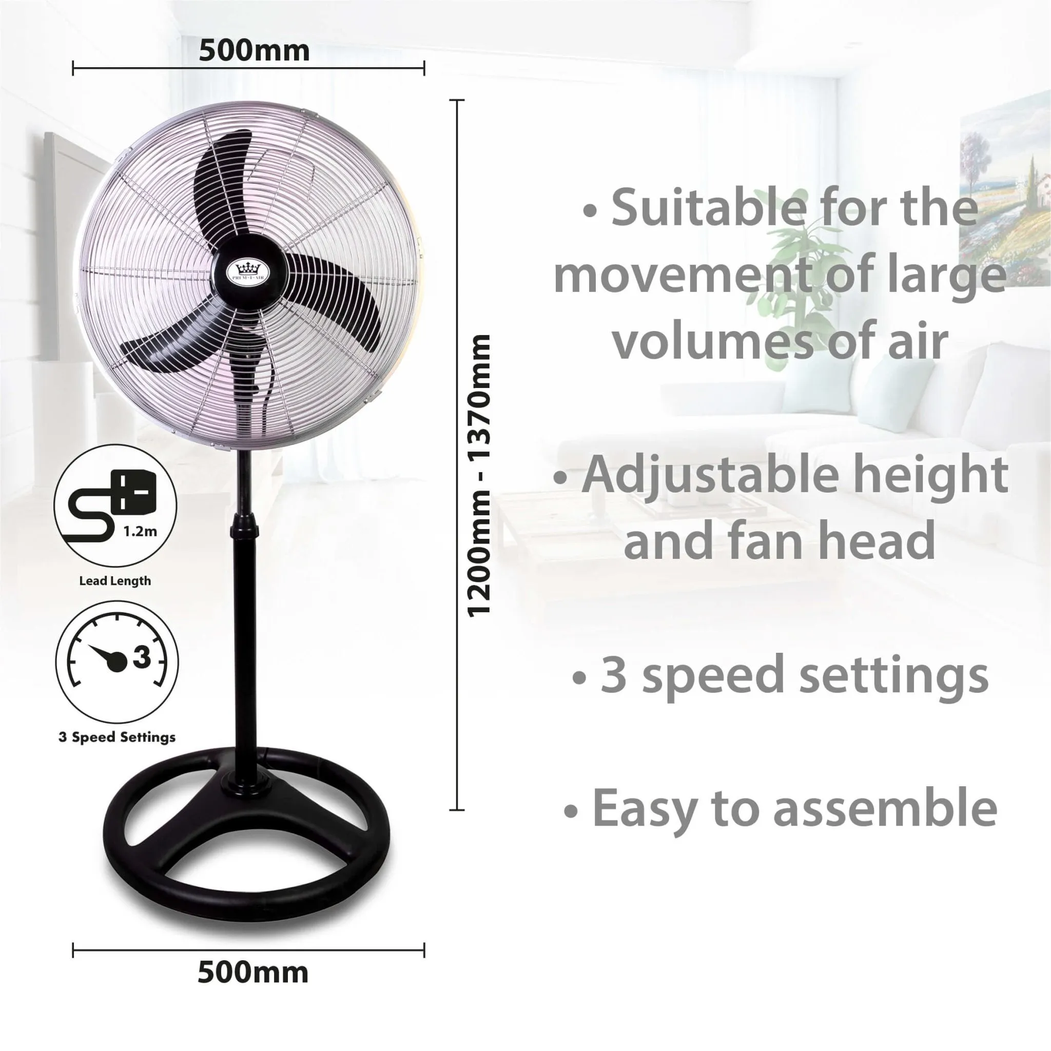 Prem-I-Air 18" Black/Silver Oscillating Pedestal HV Fan with 3 Speed