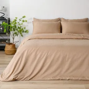 Premium King Size 6 Pieces Bedding Set without filler, Solid Golden Brown Color, Satin Stripe Design.