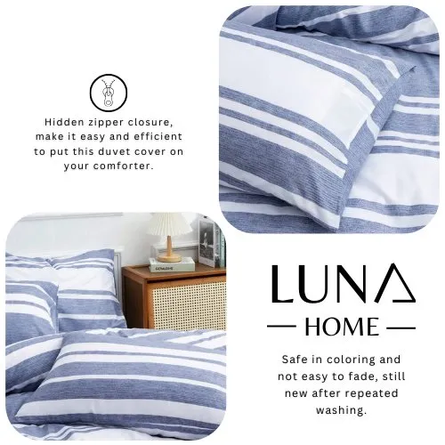 Queen size 6 pieces, Blue Stripe Design Duvet cover set.