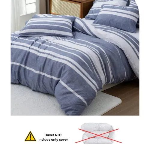 Queen size 6 pieces, Blue Stripe Design Duvet cover set.