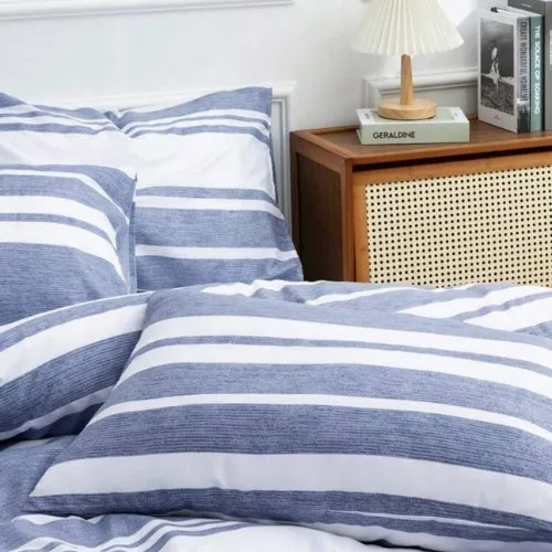 Queen size 6 pieces, Blue Stripe Design Duvet cover set.