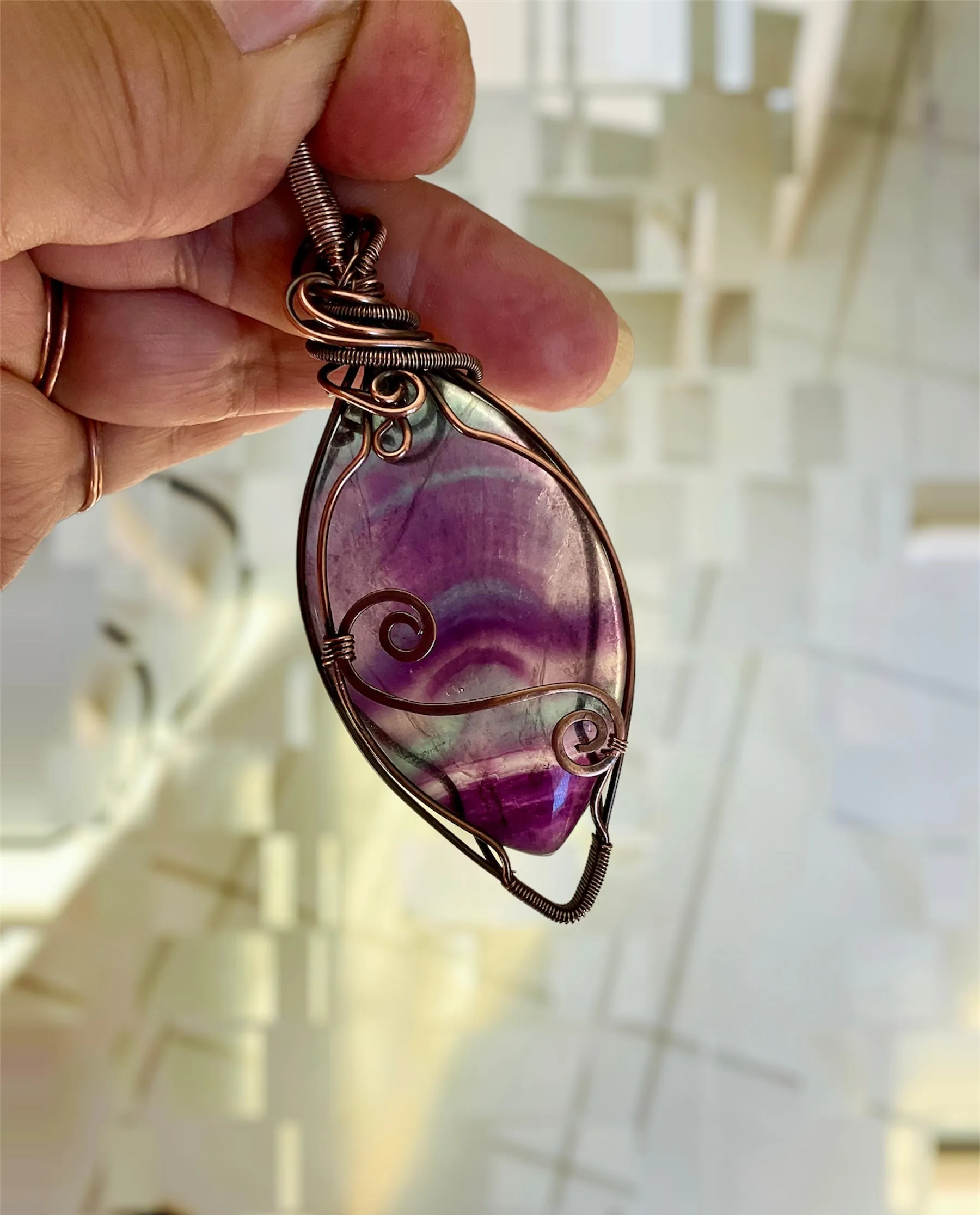 Rainbow Fluorite Wire Wrapped Pendant