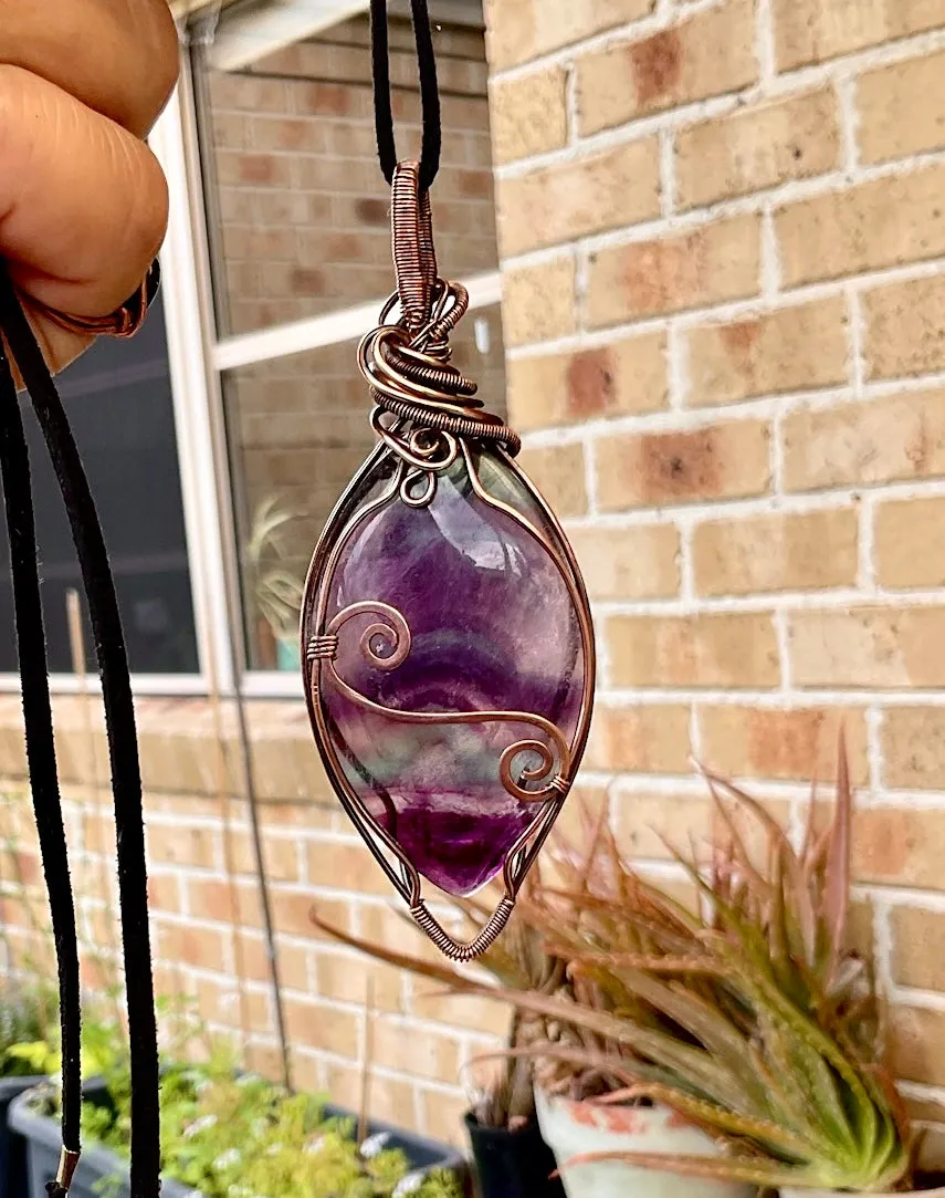 Rainbow Fluorite Wire Wrapped Pendant